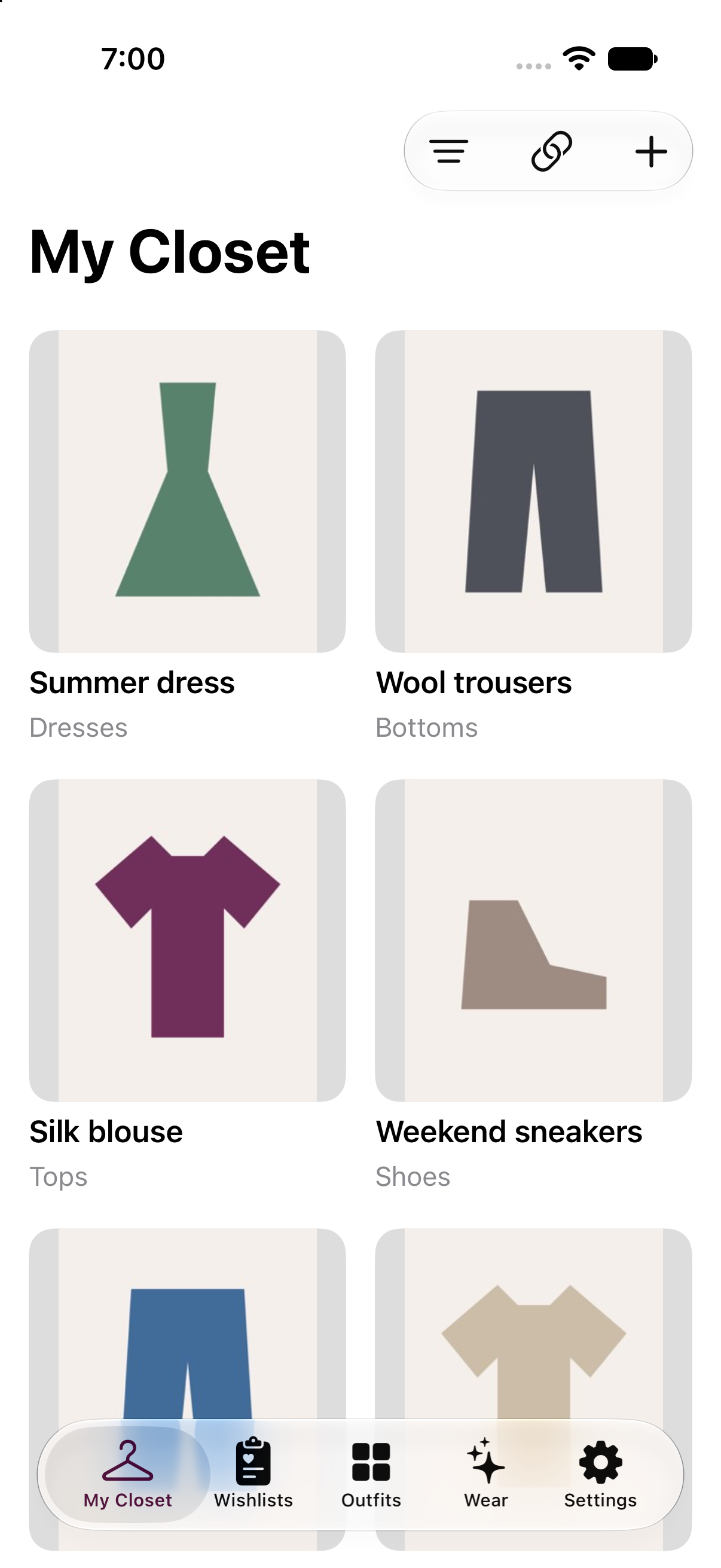My Closet grid